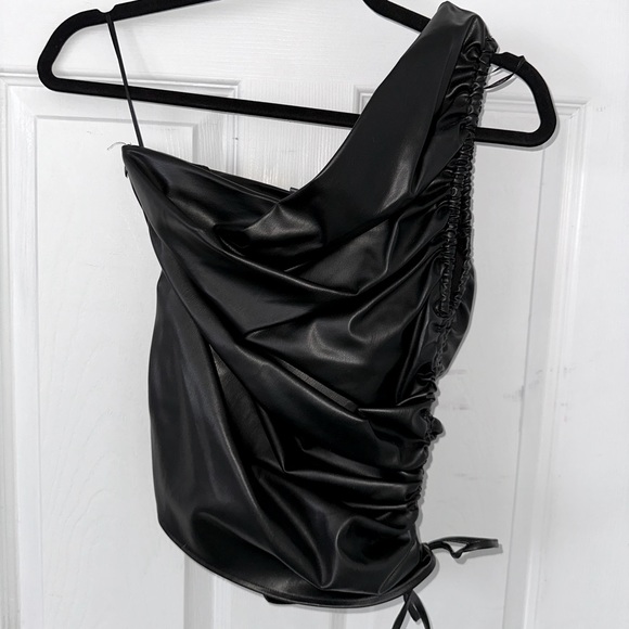 Zara Faux Leather Draped Top - 7969/247 - Picture 3 of 3